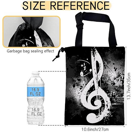 Vintage Musical Notes Car Trash Bag, Hanging Drawstring Car Garbage Bag,Canvas Car Back Seat Organizer with Adjustable Buckle for Men and Women