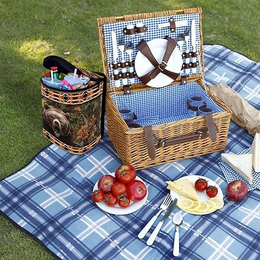 Southwest Aztec Tribal Bear Car Garbage Can with Adjustable Straps Zip Closure Car Trash Bin Multipurpose Storage Box for Travel Camping Picnicing