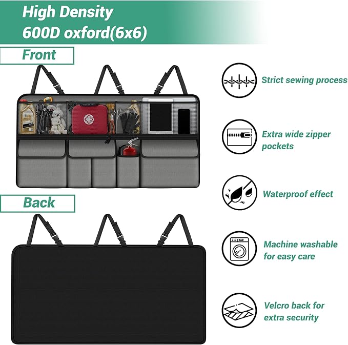 Hanging Car Trunk Organizer Fit For Ford Explorer Foldable Large Capacity 41.3x20 inch Backseat Trunk Organizers Storage, Car Accessories Interior, with Multi Pockets Grey