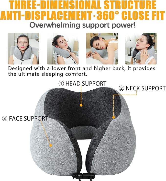 Travel Neck Pillow | Memory Foam Neck Pillow, New Portable U-Shaped Pillow with Neck Support, Breathable & Washable Cover, Compact for Plane, Office, Bus, Train, Sofa, Nap–Includes Storage Bag