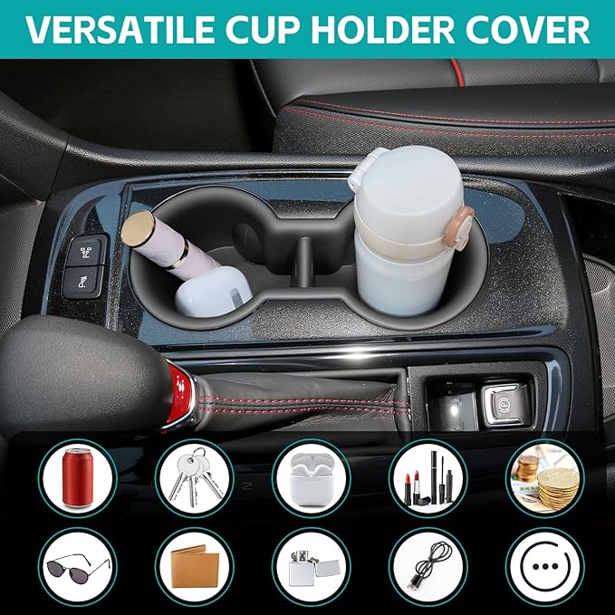 Cup Holder Organizer Compatible with 2018-2024 Chevy Equinox Accessories, Noise-Free Water & Dust Proof TPE Insert Console Drink Holder Protector for 2018-2024 Chevrolet Equinox Accessories