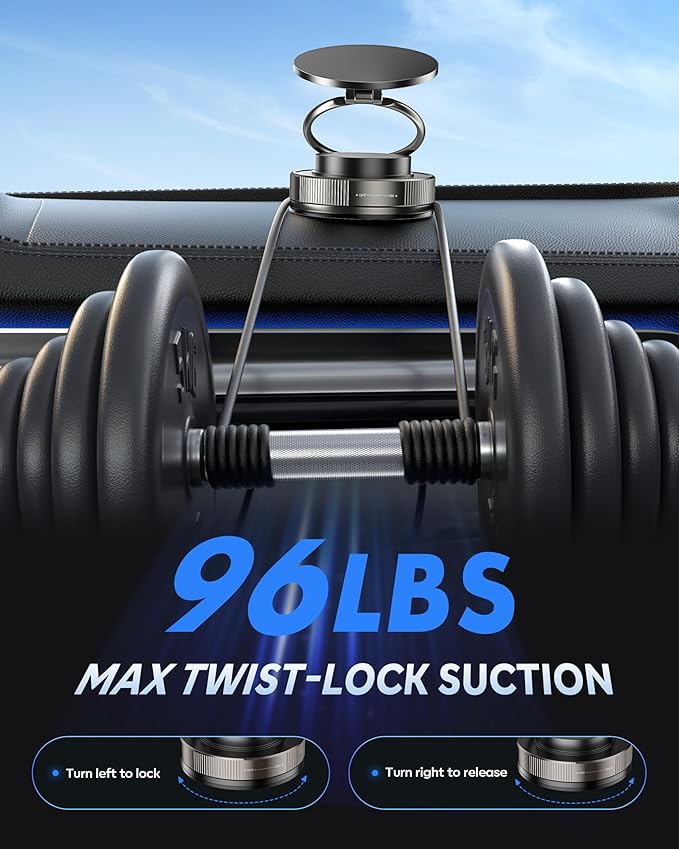 Vacuum Magnetic Phone Holder for Car,2800gf Strong Magnetic Phone Mount,360° Adjustable & Reinforced Suction Cup for Dashboard/Mirror,Car Phone Holder Compatible with iPhone Androi（Matte Black）