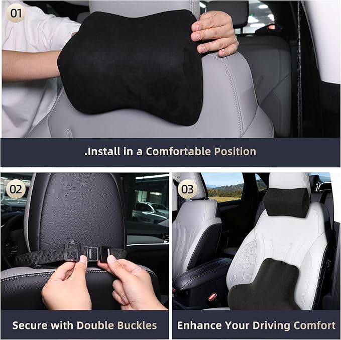 Car Neck & Lumbar Pillow Set for Tesla Model Y, Soft Memory Foam Headrest & Back Cushion, Ergonomic Comfortable Seat Support, Sleeping, Driving, Travel, Office, Gaming, Relaxing Accessories