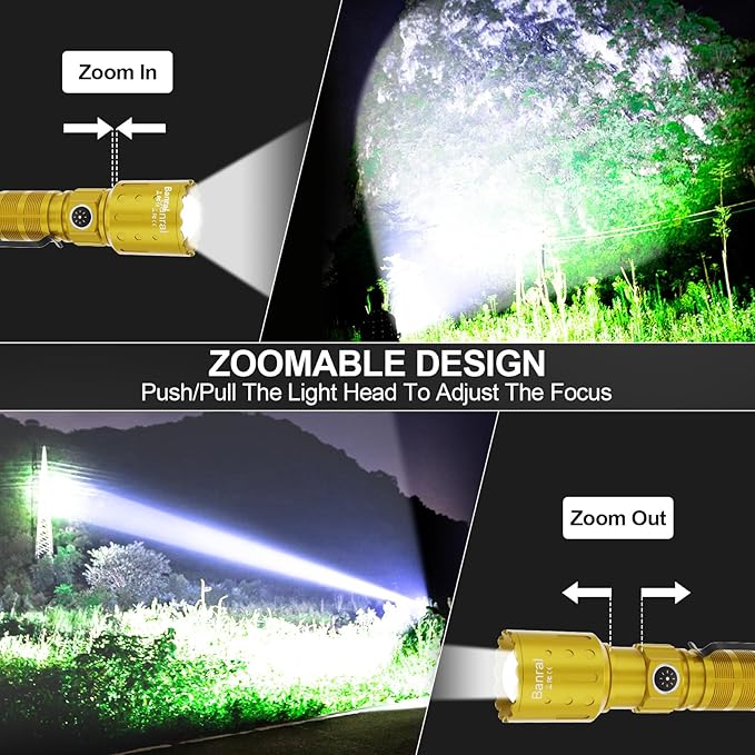 Banral Flashlights High Lumens Rechargeable, Super Bright 1500 Meters Long Range Small Powerful Flashlight, 6 Modes LED Tactical Pocket Waterproof Flash Light for Home Emergency (1, Yellow Gold)