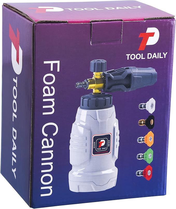 Tool Daily Foam Cannon, 1/4 Inch Quick Connect, Power Washer Foam Cannon with 5 Pressure Washer Nozzles,1 Liter
