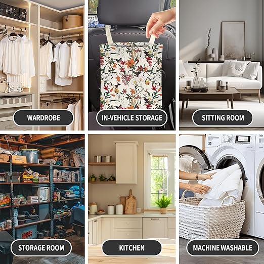 Cute Car Trash Can, Hanging Canvas Car Back Seat Organizer and Storage Bag, Funny Car Trash Bag For Travelling, Outdoor Cute Red Floral