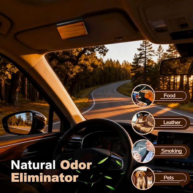 Wood Car Air Freshener - Natural Odor Eliminator & Long Lasting Scent Diffuser for Visor Clip - Car Interior Accessories for All Vehicles (Teak Starter Kit)