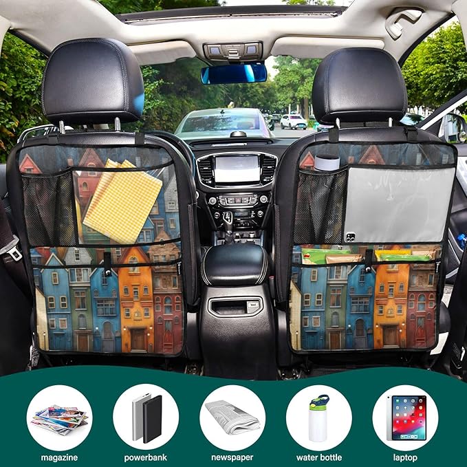 2 Pack Backseat Car Organizer with Storage Pockets Seat Back Organizers for Kids Kick Mats Backseat Protector Automotive Houses Colorful