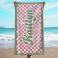 JML Personalized Beach Towel with Name, Custom Flower Beach Towel, Customized Microfiber Pool Towel, Quick Dry & Absorbent Swim Towel for Adult,Anniversary, Birthday, Summer Holiday,Vacation