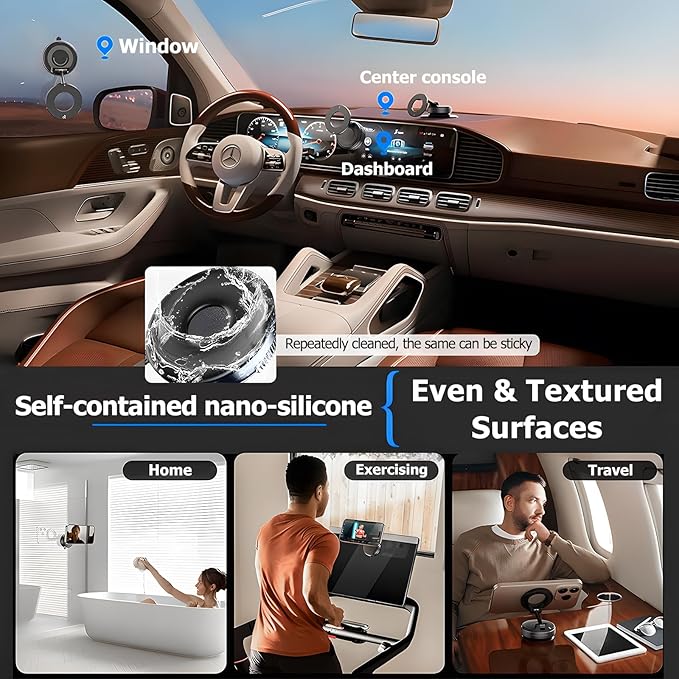 Car Phone Holder for Magsafe,Nano Gel Suction Cup Phone Mount,360° Adjustable Magnetic Phone Holder,Phone Holders for Your Car for iPhone Android Smartphones