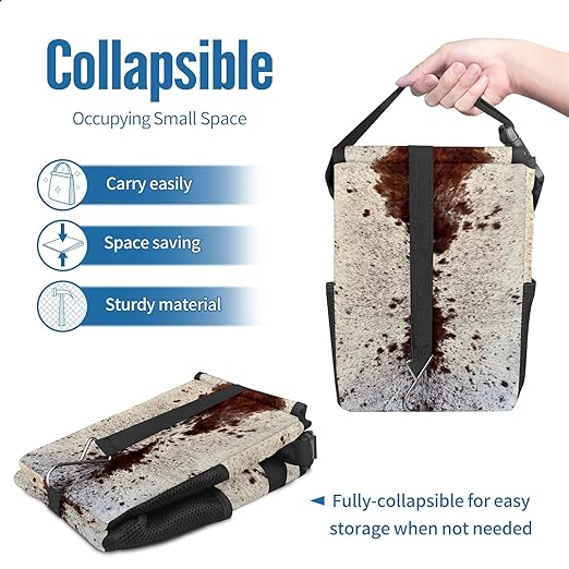 Western Brown Cow Print Car Trash Can with Lid Collapsible Reusable Waterproof Car Garage Bag,Automotive Garbage Can,Car Accessories Interior Car Organizer