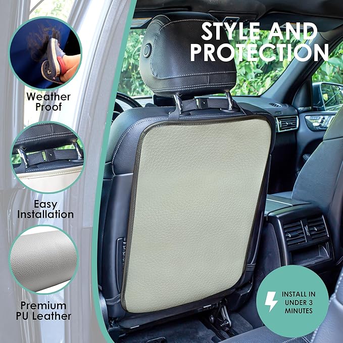 FH Group Faux Leather Auto Seat Back Kick Protectors, Heavy Duty Car Kick Mats for Kids –2-Pack Back Seat Protector for Driver and Passenger Seat, Waterproof Protection, Easy to Clean