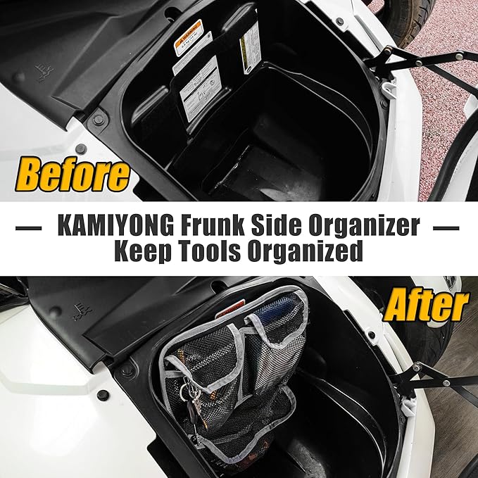 Front Trunk Organizer with Mesh Pocket for Spyder, Frunk Tool Bag Side Wall Storage Accessories for Can-Am Spyder F3 F3-S F3-T F3-L 2015-2025, White Piping