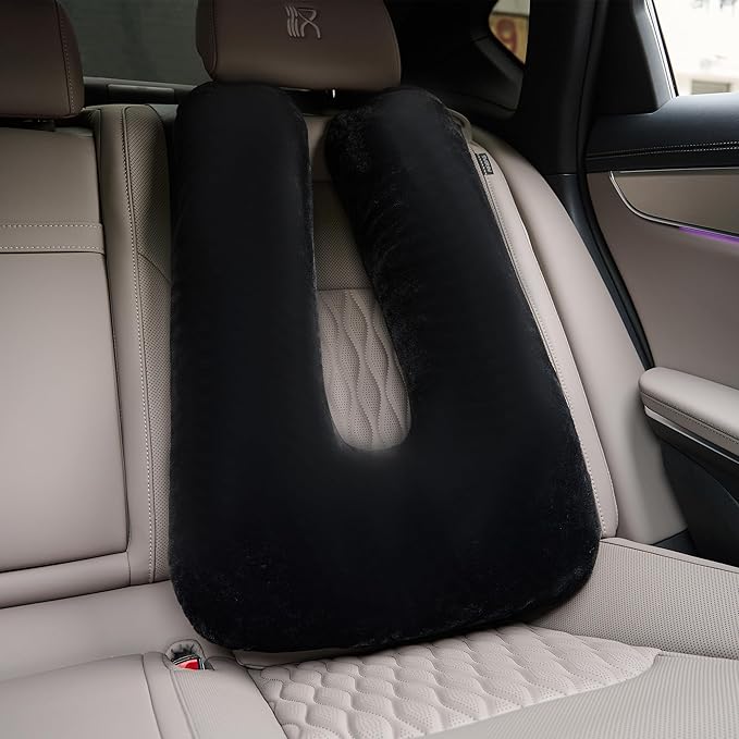 Travel Pillow, Car Pillow for Kids, Car Seat Pillow for Adults, Travel Pillow for Kids with Adjustable Strap, Support Head and Neck on Road Trips, Long Car Ride Essentials, Black