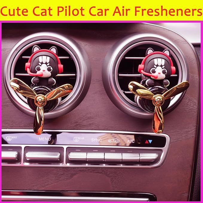 Pilot Car Air Freshener, Cute Cat Car Vent Clip Air Freshener with 4 Fragrant Tablets Automotive Air Outlet Fan Diffuser, Automotive Interiors Vent Decoration (Pilot Cat)