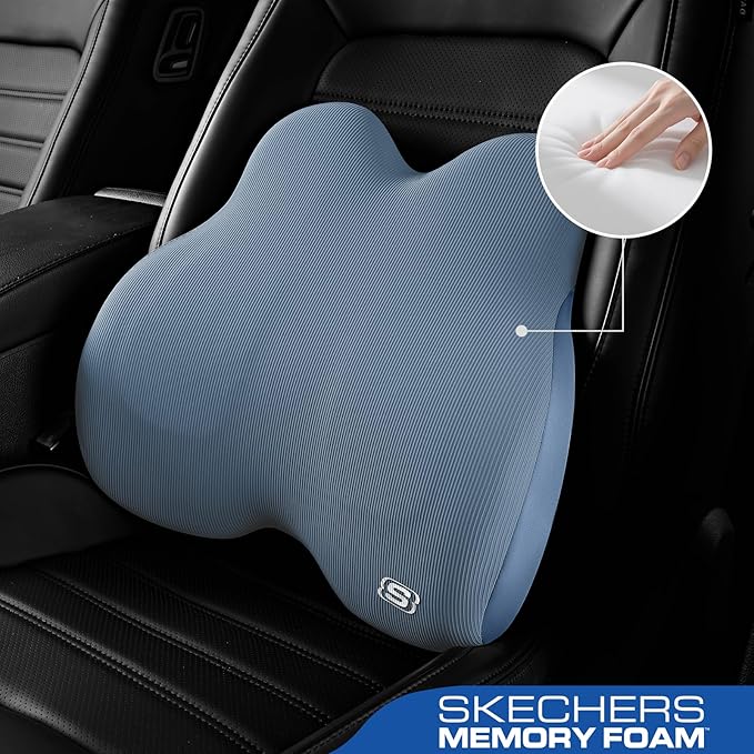 Skechers Women’s Lumbar Pillow, Memory Foam Lumbar Support Pillow for Office,Chair Lower Back Pain Relief Lumbar Pillow,Ergonomic Design Back Support Pillow for Office Chair,Car,Home,Travel,Blue