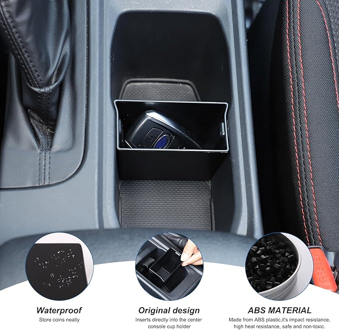 Center Console Cup Holder Insert Divider Storage Box Compatible with Subaru WRX 2022 2023 2024 Leakproof ABS Center Console Cup Holder Insert with Organizer Box