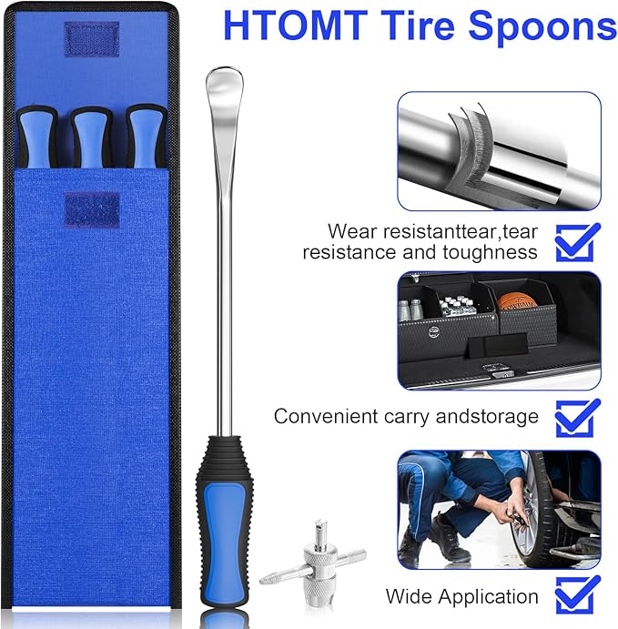 11.5" Tire Spoon Kit, 26pcs Tire Changing Tool for Motorcycle Dirt Bike Lawn Tractor Bicycle, Motorcycle Tire Changer Tire Removal Tool with 3pcs Rim Covers 6pcs Valve Tool Valve Cores(Blue)