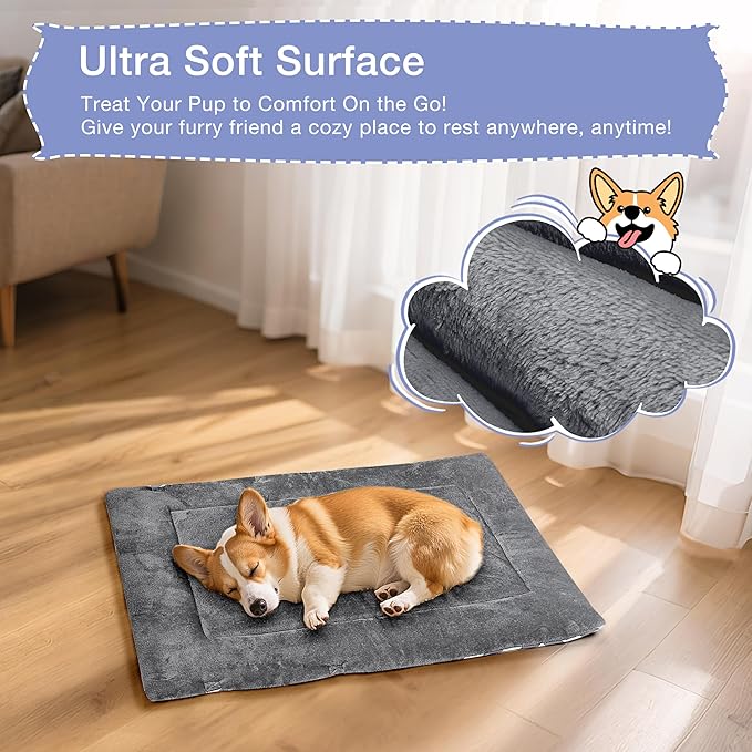 Catalonia Classic Waterproof Dog Mat, Portable Reversible Pet Travel Mat, Pet Cushion Pad with Handle for Small Medium Dogs Cats, Indoor or Outdoor, 80 x 60 cm, Gray Wavy