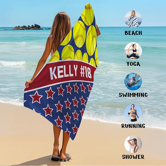 Personalized Beach Towel With Name, Custom Beach Towel with Text, Customized Microfiber Pool Towel, Quick Dry & Absorbent Swim Towel for Adult,Anniversary, Birthday, Summer Holiday,Vacation,Tennis