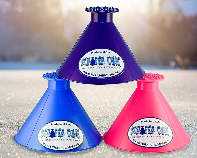 SCRAPER CONE®️ 3 Pack The Original Ice Scraper, Snow Removal Made in The USA Magical Frost Removal Funnel Shaped Cleaning Tool Car Windshield Deicer Magic Scrapers Instascrape Round Shovel Brush