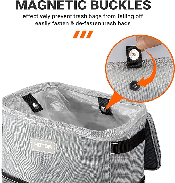 HOTOR 3 Gallons Car Trash Can, Ultra Large Capacity Organizer and Storage with Adjustable Straps & Magnetic Snaps, Waterproof Car Accessory for Interior Car Stuff Storage, Gray