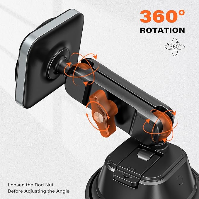 APPS2Car Heavy-Duty Vacuum Suction Phone Mount [Industrial 20x N55 Magnet, Alloy Arm, Ultra-Stable Suction Cup] for iPhone MagSafe/Samsung/Android, Magnetic Phone Holder for Car Windshield Dashboard