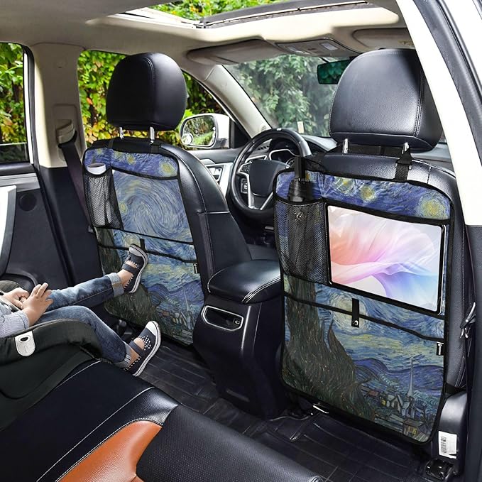 1 Pack Backseat Car Organizer with Storage Pockets Seat Back Organizers for Kids Kick Mats Backseat Protector Automotive Starry Night
