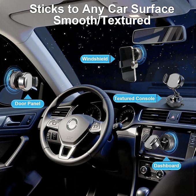 Adjustable Dashboard & Windshield Phone Mount – 360° Rotating Car Phone Holder with Strong Suction Cup, Anti-Slip Grip, Universal Fit Compatible with iPhone & Android Smartphones