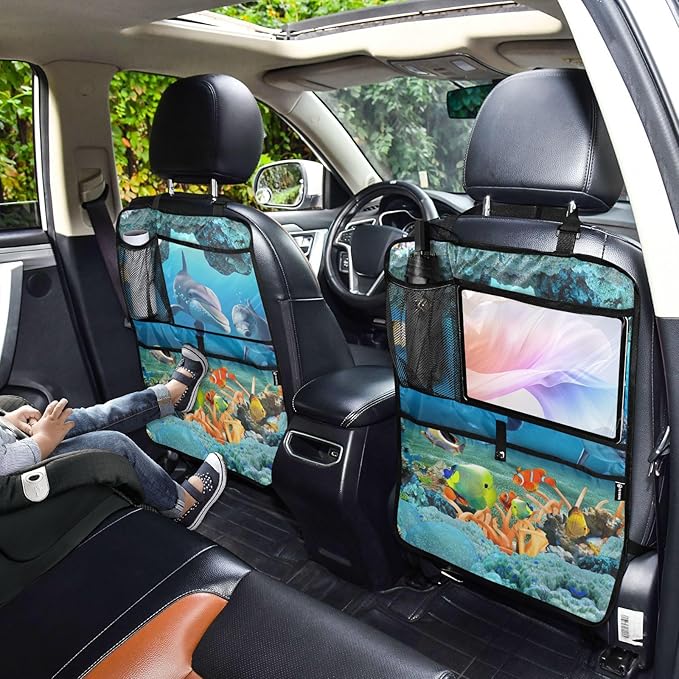 1 Pack Backseat Car Organizer with Storage Pockets Seat Back Organizers for Kids Kick Mats Backseat Protector Automotive Seabed Animal