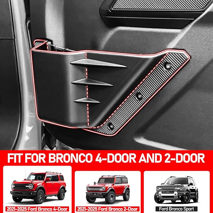 2PCS Front Door Storage Pockets for Ford Bronco Accessories 2025,Side Organizer Box Insert Cup Holder fit Bronco 2/4-Door 2021 2022 2023 2024 Replacement Expansion Interior Accessories