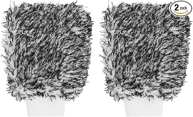 HARFINGTON 2pcs Chenille Microfiber Car Wash Mitts 10.2" x 6.7" Scratch Free Wash Gloves Absorbent Double Sided Plush Cleaning Drying Mitts for Car Washing Home, Gray