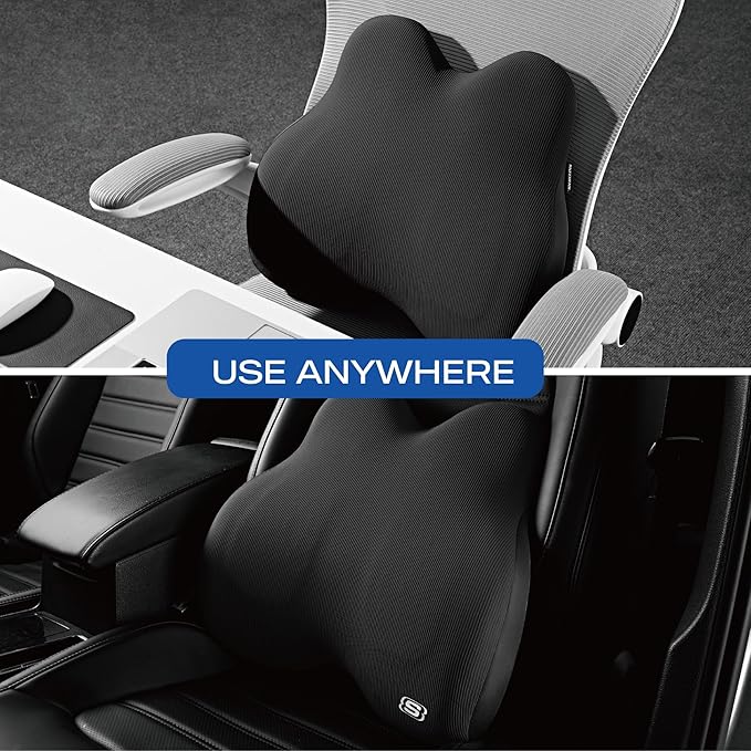 Skechers Memory Foam Lumbar Pillow,Lumbar Support Pillow for Office, Chair Lower Back Pain Relief Lumbar Pillow, Ergonomic Design Back Support Pillow for Office Chair, Car, Home, Travel,Black