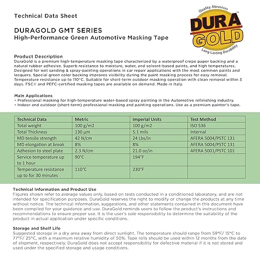 Dura-Gold Green Automotive Masking Tape 3/4, 1-1/2, 2 Inch (0.7", 1.41", 1.88" x 55 Yards), 1 Roll Each - High-Performance, Heat Resistant - Auto Refinish Painting Car Detailing Autobody Painters Tape
