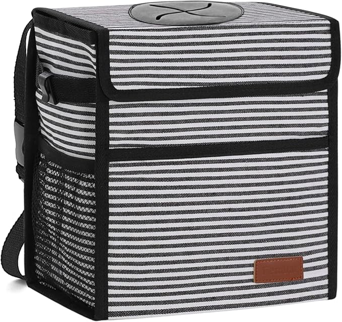 Femuar Leak Proof Car Trash Can With Lid - Waterproof Garbage Bag With Storage Mesh Pocket, Large/Stripe