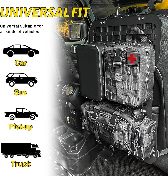 1 Pack Metal Seat Back Molle Panels with Gun Mount For Truck,Truck Tactical Seat Back Organizer Panel with Gun Rack Holder for All Vehicles