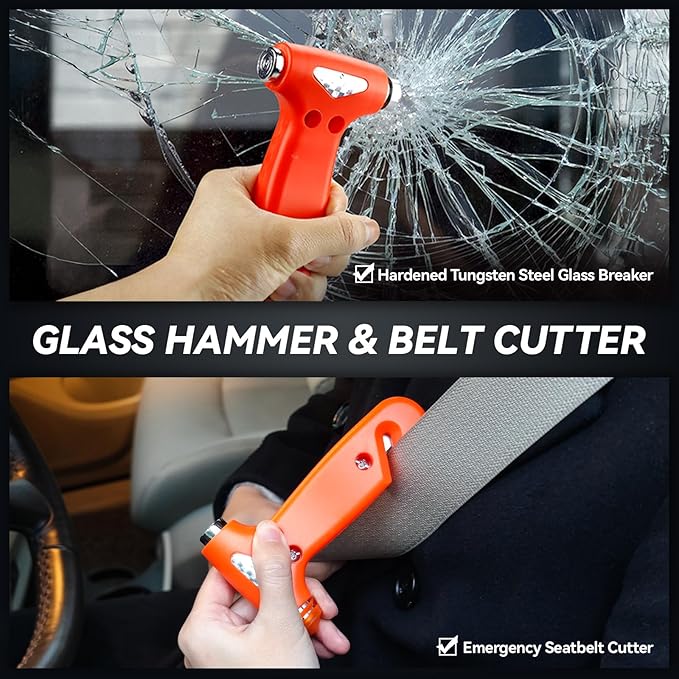 Car Emergency Safety Kit Bag with Portable Air Compressor, Jumper Cables,First Aid Kit, Tire Pressure Gauge, Auto Vehicle Safety Road Side Assistance Kits Essentials,for Women, Men, Teen