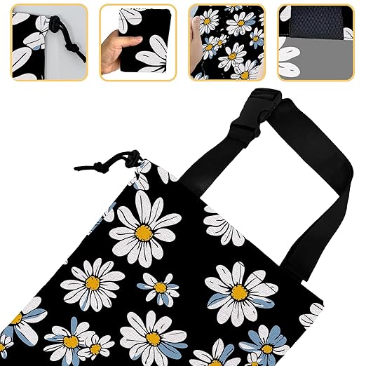 White Daisy Flowers Car Trash Bag, Strap Drawstring Car Garbage Bags,Car Back Seat Organizer with Adjustable Buckle for Car Accessories