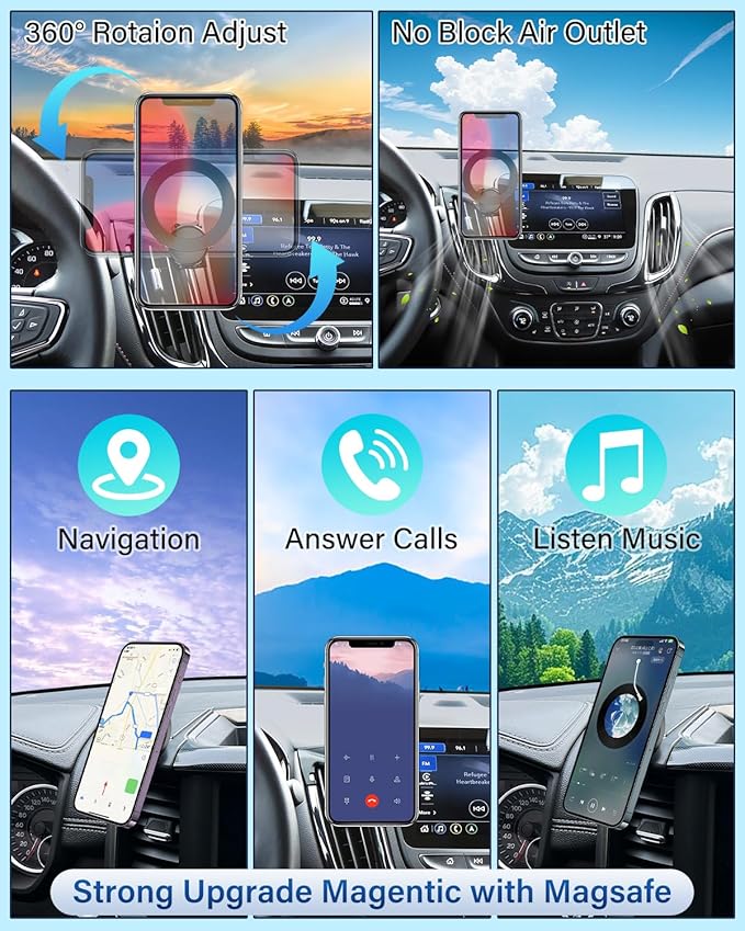 PZK Car Phone Mount for Toyota Tundra 2014 2015 2016-2020 2021 Accessories Custom Air Vent Phone Holder Compatible with Magsafe Hands Free 360° Rotation Cell Phone Automobile Cradles