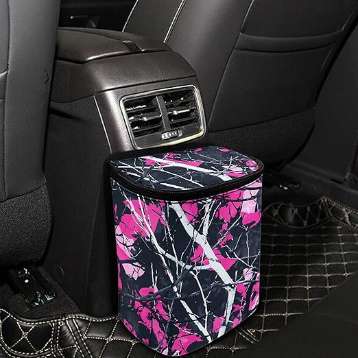 Pink Camo Car Trash Bin for Back Seat Collapsible Hunting Forest Trash Bag Automotive Garbage Can Auto Accessories Interior Car Organizer