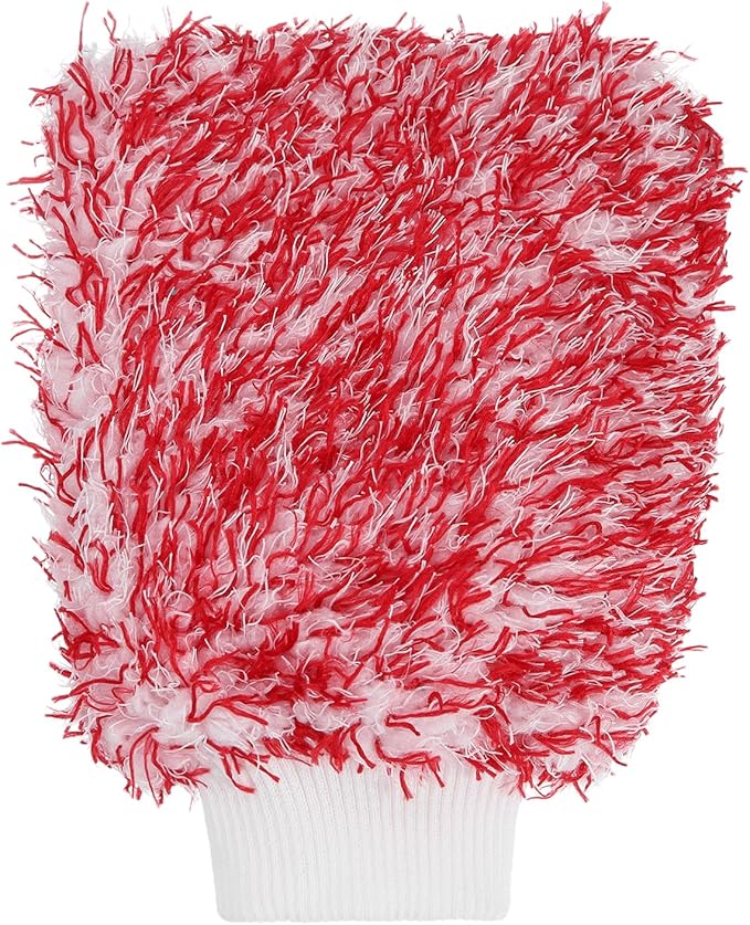HARFINGTON Chenille Microfiber Car Wash Mitts 9.1" x 6.7" Scratch Free Wash Gloves Absorbent Double Sided Plush Cleaning Drying Mitts for Car Washing Home, Red
