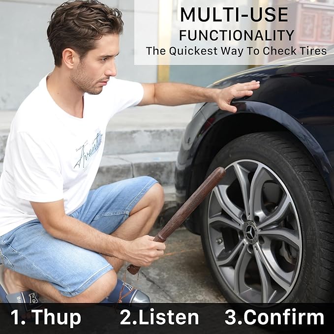 2 PCS Wooden Tire Checker for Truckers Tool for Checking Tire Pressure, Wheel & Tire Accessories & Parts, Tire Repair Tools Fish Bat Self Defense