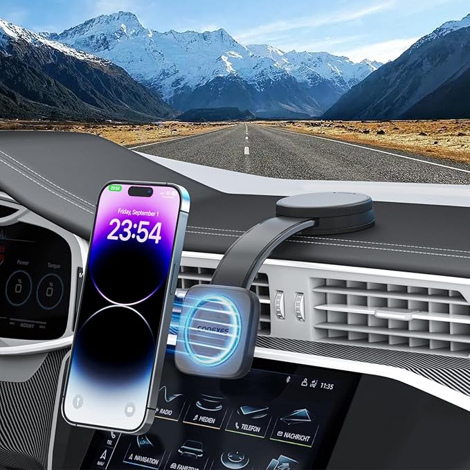 Magnetic Car Phone Holder, Bendable Alloy Arm Car Mount with Vacuum Suction, All-in-one Dessign & 108LBS Strongest Suction & 360° Rotation for All MagSafe Phones iPhone 17 16 15 14 Pro Max