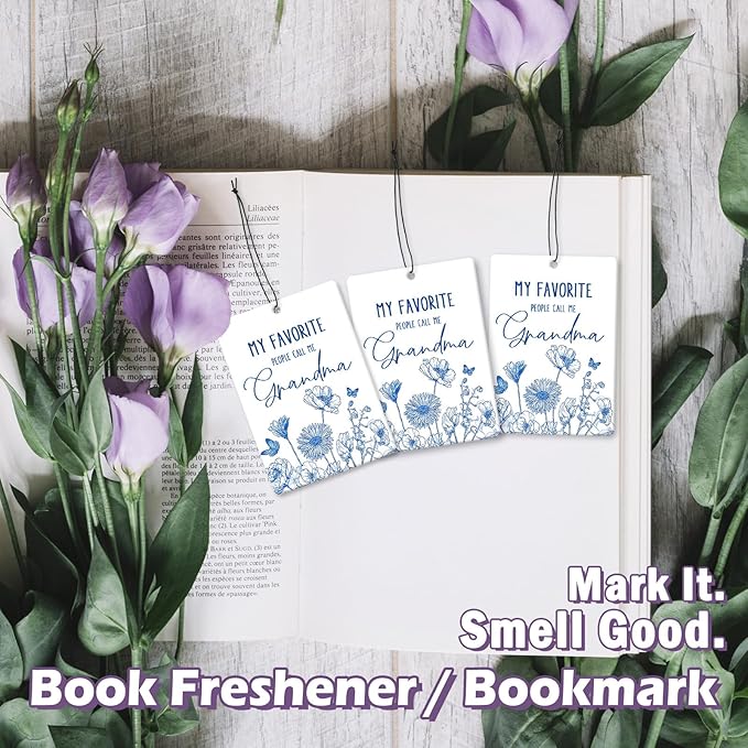 Grandma Gifts Car Air Freshener Accessories 3pcs,My Favorite People Call Me Grandma Gifts for Grandmother Christmas,Rustic Blue Flower Hanging Scent Fragrance Card for Women Closet Home Decor