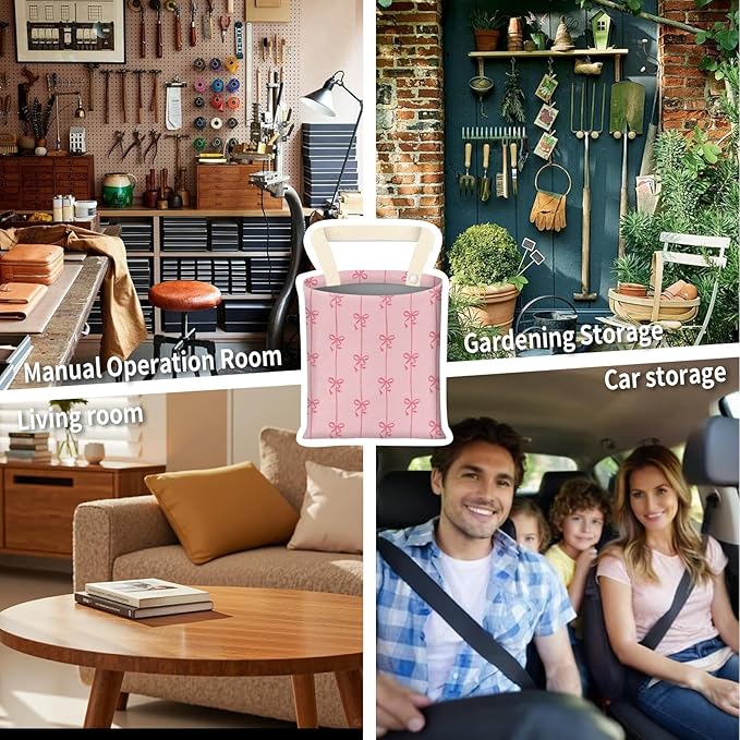 Hanging Car Garbage Bag, Cute Car Trash Can Bag, Automotive Accessories for Women Men Cute Pink Bow Stripe