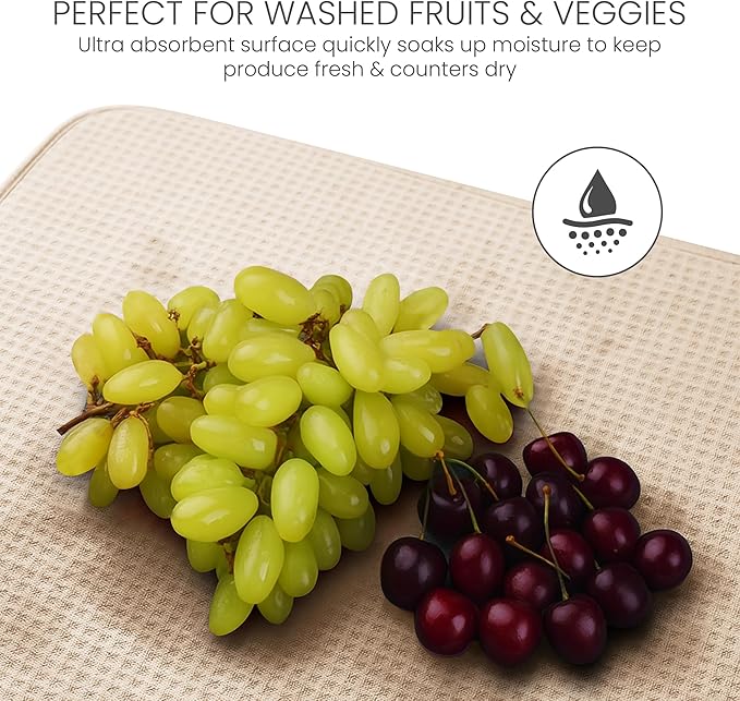 Bellemain XXL Dish Mat 24" x 17" ( LARGEST MAT ) Microfiber Dish Drying Mat , Super absorbent ( Ivory )