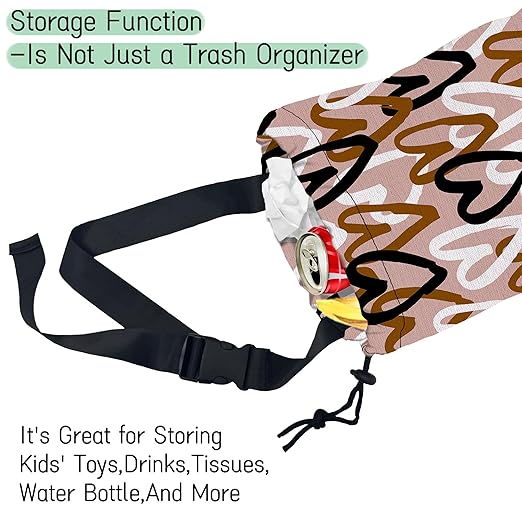 Romantic Hearts Car Trash Bag,Hanging Drawstring Car Garbage Bag,Waterproof Canvas Car Back Seat Organizer with Adjustable Buckle,for Vehicles,SUVs,Camping,Road Trips