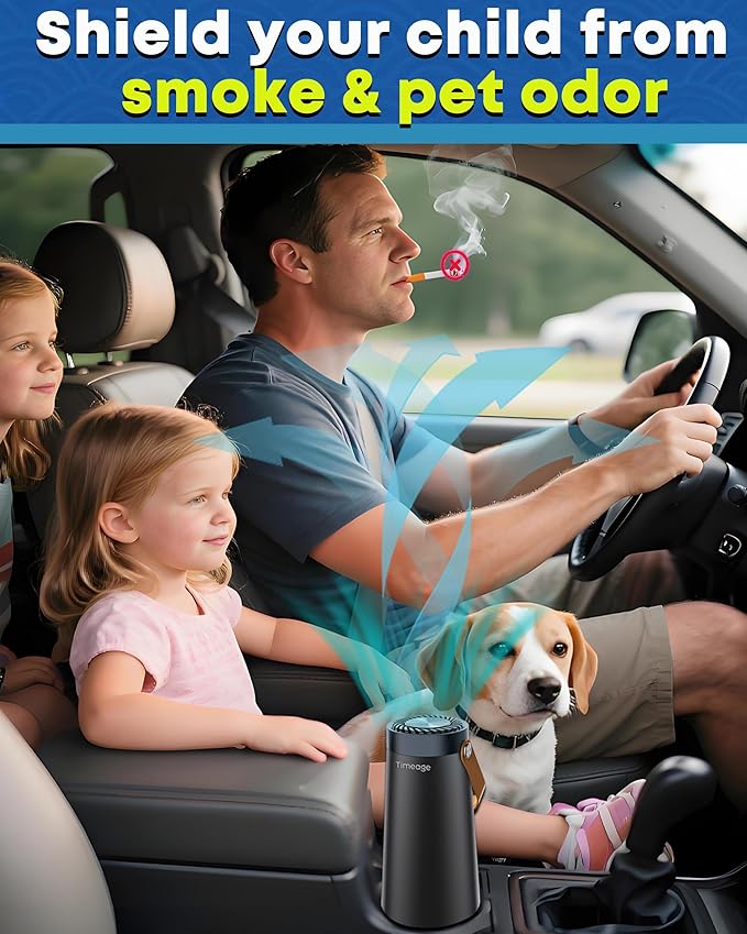 Ozone Generator for Car, 2-in-1 Ozone Machine+ Air Ionizer to Clean Pet Odor, Cigarette Smell, Dust,Pollen for Travel, Home, Portable Size, Filterless, Rechargeable,Odor Deodorizer