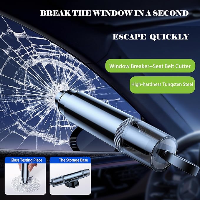Safe Hammer Car Window Breaker Seatbelt Cutter Under Water or Fire,2 IN1 Window Breaker Tool Auto Glass Breaker Emergency Escape Tool Kit,Car Accessories All Vehicle(3 PCS Black & Red & Silver)