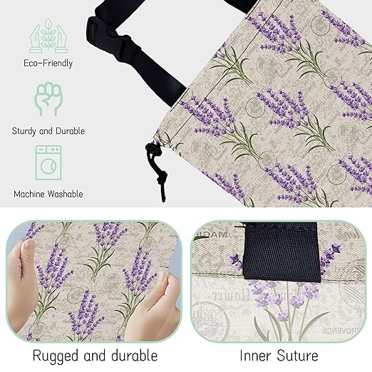 Lavender Flower Car Trash Bag,Hanging Drawstring Car Garbage Bag,Waterproof Canvas Car Back Seat Organizer with Adjustable Buckle,for Vehicles,SUVs,Camping,Road Trips